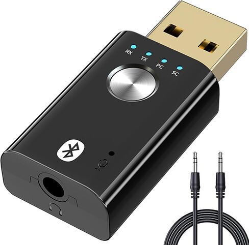 YamPort 4 في 1 USB Bluetooth 5.1 جهاز إرسال واستقبال للتلفزيون، محول بلوتوث لاسلكي محمول مع ميكروفون، 3.5 ملم جاك صوت جهاز إرسال بلوتوث للكمبيوتر الشخصي، بطاقة الصوت، السيارة، سماعات الرأس، مكبرات الصوت in Saudi Arabia