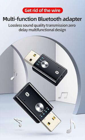 YamPort 4 في 1 USB Bluetooth 5.1 جهاز إرسال واستقبال للتلفزيون، محول بلوتوث لاسلكي محمول مع ميكروفون، 3.5 ملم جاك صوت جهاز إرسال بلوتوث للكمبيوتر الشخصي، بطاقة الصوت، السيارة، سماعات الرأس، مكبرات الصوت in Saudi Arabia