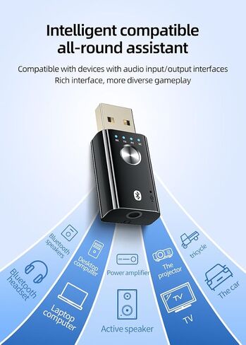 YamPort 4 في 1 USB Bluetooth 5.1 جهاز إرسال واستقبال للتلفزيون، محول بلوتوث لاسلكي محمول مع ميكروفون، 3.5 ملم جاك صوت جهاز إرسال بلوتوث للكمبيوتر الشخصي، بطاقة الصوت، السيارة، سماعات الرأس، مكبرات الصوت in Saudi Arabia
