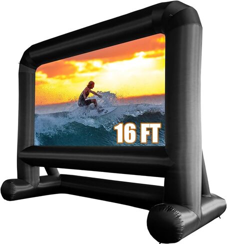 HuaKastro 16 FT Outdoor Inflatable Projector Screen – One-Piece Design, Easy Setup Blow-Up Screen with Quiet Fan, Perfect for Backyard Movie Nights & Events (Stable Base) in Kuwait