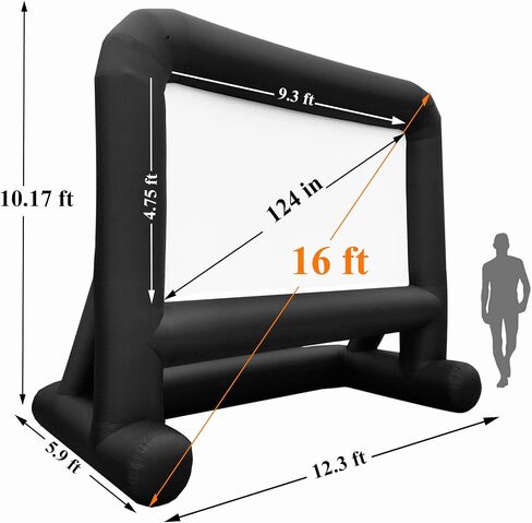 HuaKastro 16 FT Outdoor Inflatable Projector Screen – One-Piece Design, Easy Setup Blow-Up Screen with Quiet Fan, Perfect for Backyard Movie Nights & Events (Stable Base) in Kuwait