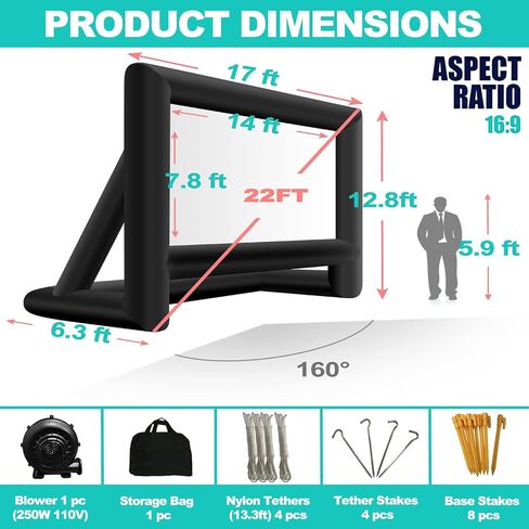 GYUEM 21 feet Inflatable Outdoor Projector Movie Screen | Blow Up Screen for TV & Movies with Blower, Portable Projection Screen, Home Theater Outdoor Indoor, Front & Rear Projection in Kuwait