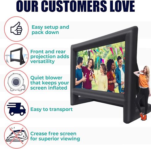 GYUEM 21 feet Inflatable Outdoor Projector Movie Screen | Blow Up Screen for TV & Movies with Blower, Portable Projection Screen, Home Theater Outdoor Indoor, Front & Rear Projection in Kuwait