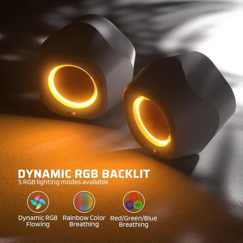 LTC AG-202 Bluetooth Computer Speakers, 2.0 Channel Desktop Speakers with 5 RGB Backlit Modes, USB Powered, Bluetooth 5.0/3.5mm AUX/USB-C Audio Input, White in Kuwait