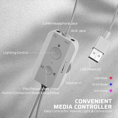 LTC AG-202 Bluetooth Computer Speakers, 2.0 Channel Desktop Speakers with 5 RGB Backlit Modes, USB Powered, Bluetooth 5.0/3.5mm AUX/USB-C Audio Input, White in Kuwait