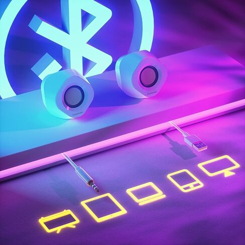 LTC AG-202 Bluetooth Computer Speakers, 2.0 Channel Desktop Speakers with 5 RGB Backlit Modes, USB Powered, Bluetooth 5.0/3.5mm AUX/USB-C Audio Input, White in Kuwait