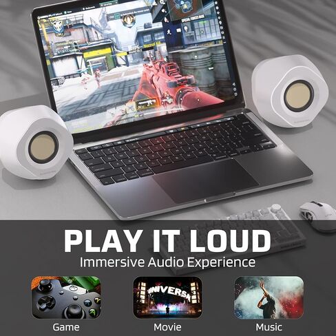 LTC AG-202 Bluetooth Computer Speakers, 2.0 Channel Desktop Speakers with 5 RGB Backlit Modes, USB Powered, Bluetooth 5.0/3.5mm AUX/USB-C Audio Input, White in Kuwait