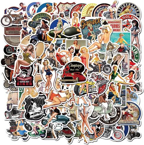 100pcs Sexy Pinup Girl Stickers, Retro Motorcycle Girl Stickers Pack for Adults, Waterproof Vintage Stickers Decals for Water Bottle Laptop Skateboard Bicycle Trolley Case in Kuwait