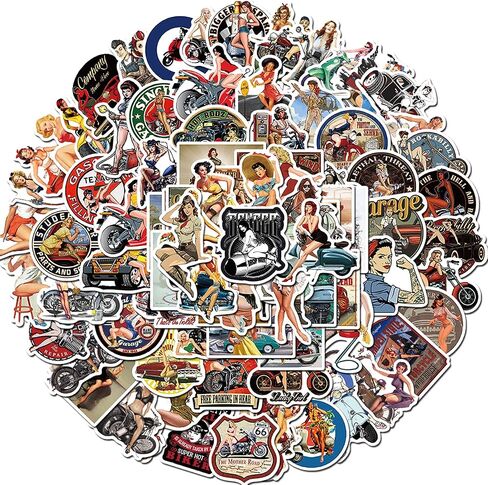 100pcs Sexy Pinup Girl Stickers, Retro Motorcycle Girl Stickers Pack for Adults, Waterproof Vintage Stickers Decals for Water Bottle Laptop Skateboard Bicycle Trolley Case in Kuwait