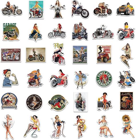 100pcs Sexy Pinup Girl Stickers, Retro Motorcycle Girl Stickers Pack for Adults, Waterproof Vintage Stickers Decals for Water Bottle Laptop Skateboard Bicycle Trolley Case in Kuwait