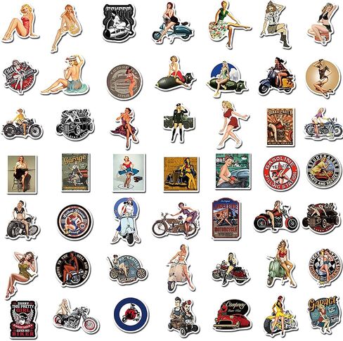 100pcs Sexy Pinup Girl Stickers, Retro Motorcycle Girl Stickers Pack for Adults, Waterproof Vintage Stickers Decals for Water Bottle Laptop Skateboard Bicycle Trolley Case in Kuwait