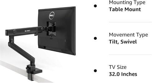 حامل شاشة فردي ممتاز من EVEO - حامل ذراع شاشة واحدة مقاس 17 إلى 32 بوصة، حامل شاشة زنبركي قابل للتعديل، حامل شاشة VESA لتركيب شاشة الكمبيوتر. حامل أذرع شاشة دوارة كاملة الحركة. in Kuwait