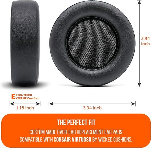 وسادات أذن بديلة مطورة من WC لسماعات الألعاب Corsair Virtuoso المصنوعة بواسطة Wicked Cushions | تحسين المتانة والسمك والجلد الناعم وعزل الصوت | أسود in Saudi Arabia