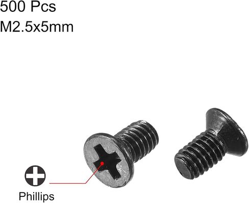 uxcell M2.5 x 5mm Phillips Screw Fasteners Black for Laptop PC TV Fan Switch 500pcs in Kuwait