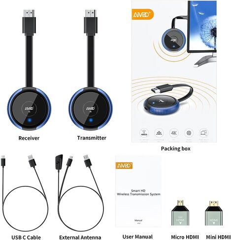 Wireless HDMI Transmitter and Receiver 4K, TIMBOOTECH Streaming Media Video/Audio HDMI Wireless Extender 5G Kit for Laptop, Camera, Cable Box, DVD, Netfix, Phone to Monitor, Projector, HDTV-165FT in Kuwait
