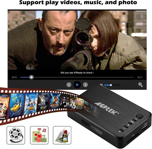 AGPTEK Updated 4K@30hz HDMI TV Media Player with HDMI/AV/VGA Output, Digital MP4 Player for 14TB HDD/ 256G USB Drive/SD Card/H.265 MP4, with Remote Control for MP3 AVI RMVB MPEG etc in Saudi Arabia