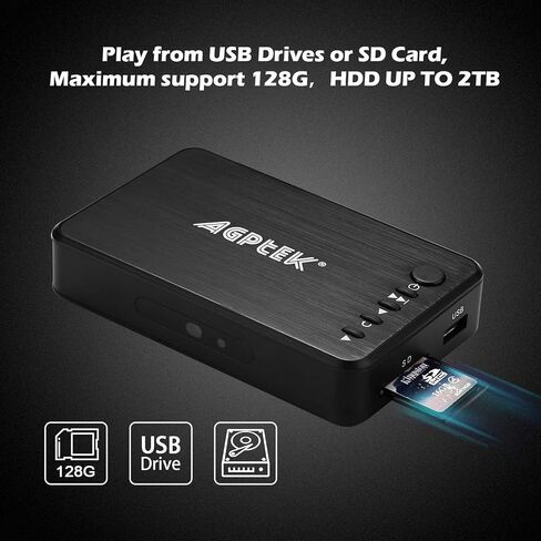 AGPTEK Updated 4K@30hz HDMI TV Media Player with HDMI/AV/VGA Output, Digital MP4 Player for 14TB HDD/ 256G USB Drive/SD Card/H.265 MP4, with Remote Control for MP3 AVI RMVB MPEG etc in Saudi Arabia