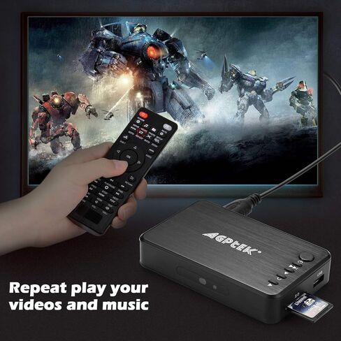 AGPTEK Updated 4K@30hz HDMI TV Media Player with HDMI/AV/VGA Output, Digital MP4 Player for 14TB HDD/ 256G USB Drive/SD Card/H.265 MP4, with Remote Control for MP3 AVI RMVB MPEG etc in Saudi Arabia