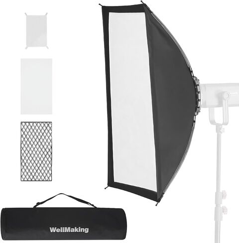 WELLMAKING 23.6x35.4 Rectangular Softbox with Bowens Mount for Photography | 60x90cm Size, Double Diffusers, Honeycomb Grid with Bag, Soft Light Control, Portrait Product Shooting, LED Flash Monolight in Saudi Arabia