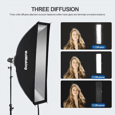 WELLMAKING 23.6x35.4 Rectangular Softbox with Bowens Mount for Photography | 60x90cm Size, Double Diffusers, Honeycomb Grid with Bag, Soft Light Control, Portrait Product Shooting, LED Flash Monolight in Saudi Arabia