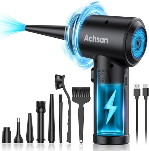 Achsan Powerful Compressed Air Duster for Deep Cleaning-Keyboard Cleaner for Office-PC Cleaning-Rechargeable-3-Speeds-91000RPM Cordless Air Blower- Car Duster 7600mAh(Black) in Saudi Arabia