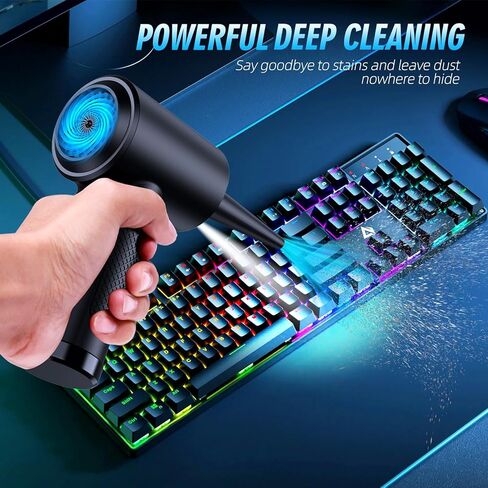 Achsan Powerful Compressed Air Duster for Deep Cleaning-Keyboard Cleaner for Office-PC Cleaning-Rechargeable-3-Speeds-91000RPM Cordless Air Blower- Car Duster 7600mAh(Black) in Saudi Arabia