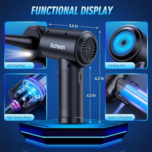 Achsan Powerful Compressed Air Duster for Deep Cleaning-Keyboard Cleaner for Office-PC Cleaning-Rechargeable-3-Speeds-91000RPM Cordless Air Blower- Car Duster 7600mAh(Black) in Saudi Arabia