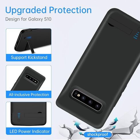 Galaxy S10 Battery Case, 6000mAh Rechargeable Battery Charging Case for Samsung Galaxy S10 External Backup Battery Power Bank Charger Protective Case Support Kickstand, Extended Your Battery Life in Kuwait