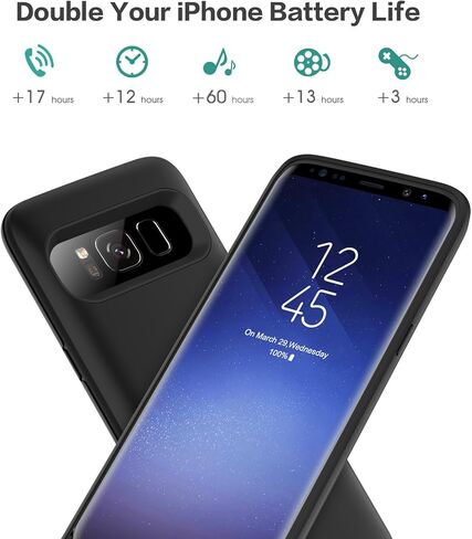 HETP Galaxy S8 Battery case 6000mAh, Protective Rechargeable External Battery Pack for Samsung Galaxy S8 Charging Case Portable Backup Power Bank for Galaxy S8 (5.8 inch) -Black in Kuwait