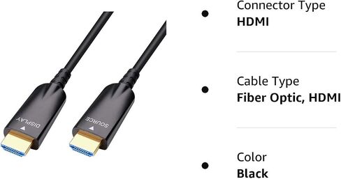 DTECH 50ft Fiber Optic HDMI Cable with 4K 60Hz 1080p HD Video 3D ARC HDCP CEC High Speed Supported (50 Feet, Black) in Kuwait