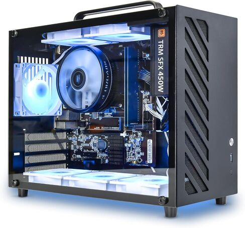GOPIE Micro ATX pc case, T07 Portable Mini Tower Computer Chassis with Al-Alloy Handle, Gaming Desktop Computer Hosting case with Tempered Glass - Support MATX, Mini-ITX, Fans not Included - Black in Kuwait