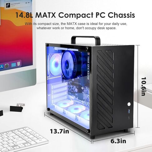 GOPIE Micro ATX pc case, T07 Portable Mini Tower Computer Chassis with Al-Alloy Handle, Gaming Desktop Computer Hosting case with Tempered Glass - Support MATX, Mini-ITX, Fans not Included - Black in Kuwait