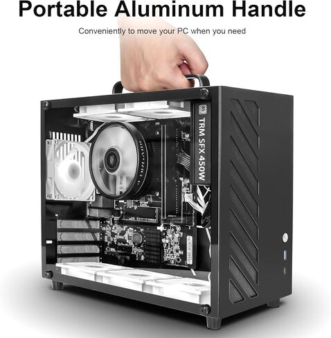 GOPIE Micro ATX pc case, T07 Portable Mini Tower Computer Chassis with Al-Alloy Handle, Gaming Desktop Computer Hosting case with Tempered Glass - Support MATX, Mini-ITX, Fans not Included - Black in Kuwait