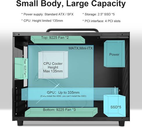 GOPIE Micro ATX pc case, T07 Portable Mini Tower Computer Chassis with Al-Alloy Handle, Gaming Desktop Computer Hosting case with Tempered Glass - Support MATX, Mini-ITX, Fans not Included - Black in Kuwait