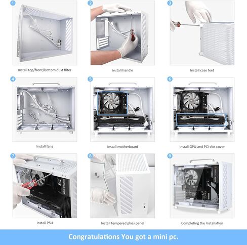 GOPIE Micro ATX pc case, T07 Portable Mini Tower Computer Chassis with Al-Alloy Handle, Gaming Desktop Computer Hosting case with Tempered Glass - Support MATX, Mini-ITX, Fans not Included - Black in Kuwait