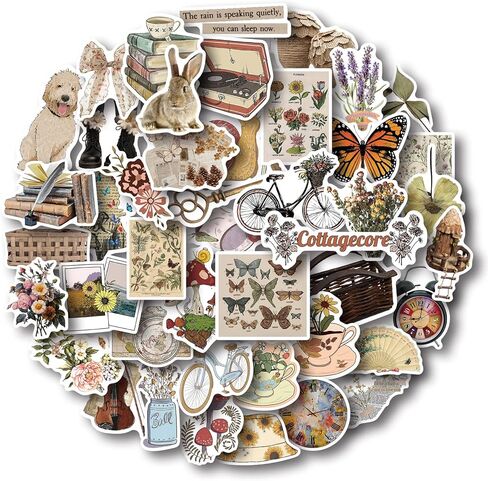 ملصقات عتيقة، ديكور جمالي، 50 قطعة من ملصقات الفينيل المقاومة للماء لزجاجة المياه، سجل قصاصات الحاسب المحمول، حافظة هاتف، المراهقات الفتيات الكبار هدايا ريترو in Kuwait