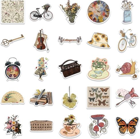 ملصقات عتيقة، ديكور جمالي، 50 قطعة من ملصقات الفينيل المقاومة للماء لزجاجة المياه، سجل قصاصات الحاسب المحمول، حافظة هاتف، المراهقات الفتيات الكبار هدايا ريترو in Kuwait