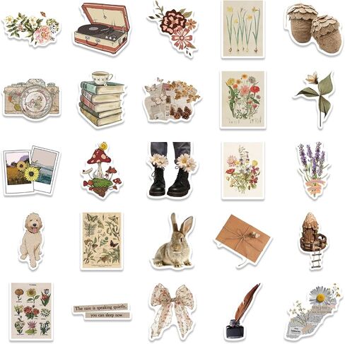 ملصقات عتيقة، ديكور جمالي، 50 قطعة من ملصقات الفينيل المقاومة للماء لزجاجة المياه، سجل قصاصات الحاسب المحمول، حافظة هاتف، المراهقات الفتيات الكبار هدايا ريترو in Kuwait