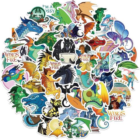 Cartoon Wings of funny Fire Stickers for Water Bottles, 50 Pack/PCS Cute Vsco Vinyl Aesthetic Waterproof Dog Stickers Decals Laptop Skateboard Computer Stickers for Teens Kids Girls (Wings of funny Fire) in Saudi Arabia