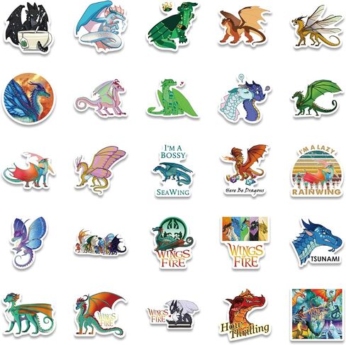 Cartoon Wings of funny Fire Stickers for Water Bottles, 50 Pack/PCS Cute Vsco Vinyl Aesthetic Waterproof Dog Stickers Decals Laptop Skateboard Computer Stickers for Teens Kids Girls (Wings of funny Fire) in Saudi Arabia