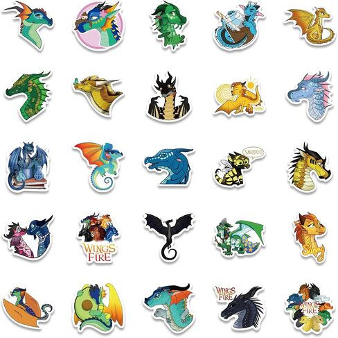 Cartoon Wings of funny Fire Stickers for Water Bottles, 50 Pack/PCS Cute Vsco Vinyl Aesthetic Waterproof Dog Stickers Decals Laptop Skateboard Computer Stickers for Teens Kids Girls (Wings of funny Fire) in Saudi Arabia