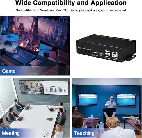 KVM Switch HDMI 2 شاشات 2 جهاز كمبيوتر، مفتاح HDMI KVM cenmate لجهازي كمبيوتر مشاركة طابعة لوحة المفاتيح وشاشتين، يدعم 4K/60 هرتز، مفتاح التشغيل السريع، وضع ممتد/المرآة in Kuwait
