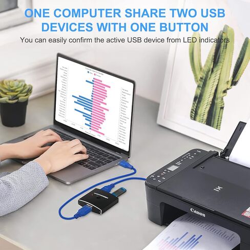 USB Switch 3.0 KVM Switch,Bi-Directional USB Switch Selector 2 in 1 Out/1 in 2 Out,Hdiwousp USB Switcher 2 Computers Share 1 USB Devices for PCs Mouse Keyboard Printer Scanner (with 2 USB 3.0 Cables) in Kuwait