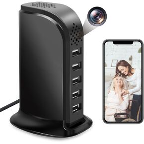 WiFi USB Charger Hidden Camera,1080P Mini Video Recording, Motion Detection, APP Remote View - Indoor Security Spy Camera with 5-Port USB Charging Station, Secret Nanny Cam for Home/Office, No Audio in Saudi Arabia