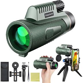 Hapylasty 12x50 HD Monocular Telescope with Smartphone Adapter, Upgraded Tripod, High Power Monocular with Clear Low Light Vision for Adults, FMC BAK4 Prism, Gear for Hunting Bird Watching