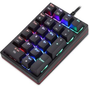 MOTOSPEED Macro Mechanical Numeric Keypad USB Wired 21 Keys Mini Numpad Portable Keypad RGB Backlight Gaming Keypad Extended Layout for Cashier(Fully Programmable Keys)