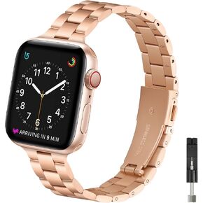 OMIU Thin Band Compatible with Apple Watch 40mm 38mm 41mm 42mm 44mm 45mm 49mm, Premium Stainless Steel Metal Replacement Adjustable Wristband Strap for iWatch Ultra SE Series 9/8/7/6/5/4/3/2/1 Women Men