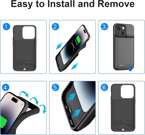 حافظة بطارية JUBOTY لهاتف iPhone 14/14Pro/13/13Pro مقاس 6.1 بوصات، 7000 مللي أمبير في الساعة Li-ion 0 دورة داخلية جديدة ترقية عالية السعة قابلة لإعادة الشحن حقيبة شحن محمولة حزمة بطارية ممتدة باللون الأسود in Kuwait