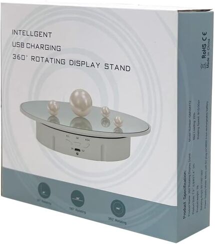Qinmay 360-Degree Electric Rotating Turntable, Rechargeable Low Noise Adjustable Smooth Rotation Non-Slip Display Stand for Photographic Products (White, 7.8 inches/Load 17 LB/with Mirror Glass) in Kuwait