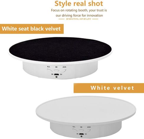 Qinmay 360-Degree Electric Rotating Turntable, Rechargeable Low Noise Adjustable Smooth Rotation Non-Slip Display Stand for Photographic Products (White, 7.8 inches/Load 17 LB/with Mirror Glass) in Kuwait